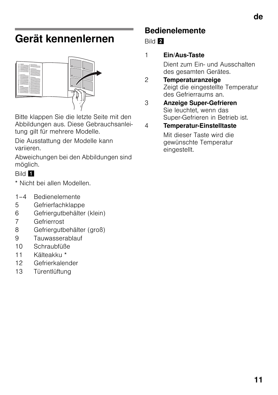 Gerät kennenlernen, Bedienelemente, De 11 | Siemens GS36VVW30 User Manual | Page 11 / 94