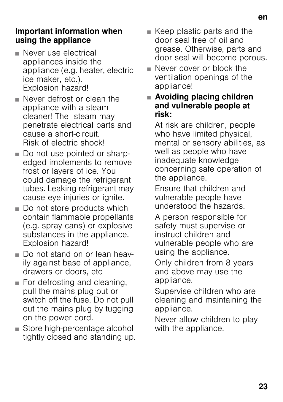 Important information when using the appliance | Siemens GS36VVW30 User Manual | Page 23 / 94