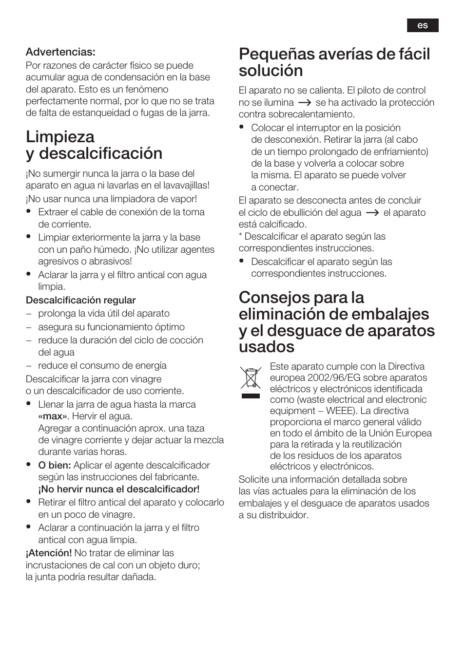 Limpieza y descalcificación, Pequeñas averías de fácil solución | Siemens TW60101 User Manual | Page 20 / 46