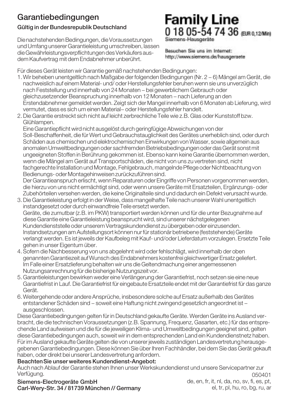 Garantiebedingungen | Siemens TW60101 User Manual | Page 45 / 46