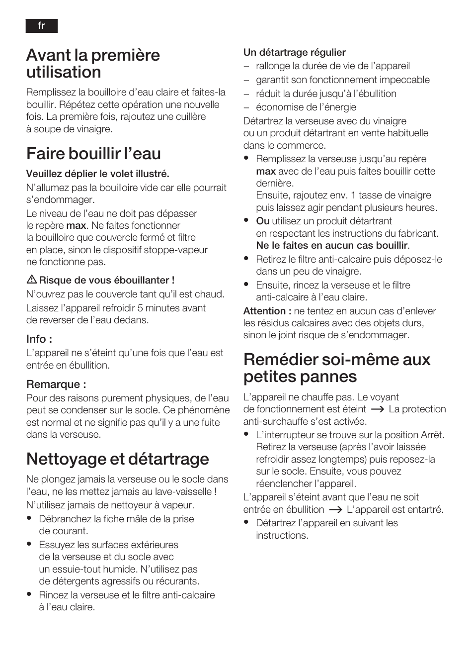 Avant la première utilisation, Faire bouillir l'eau, Nettoyage et détartrage | Remédier soićmême aux petites pannes | Siemens TW60101 User Manual | Page 7 / 46