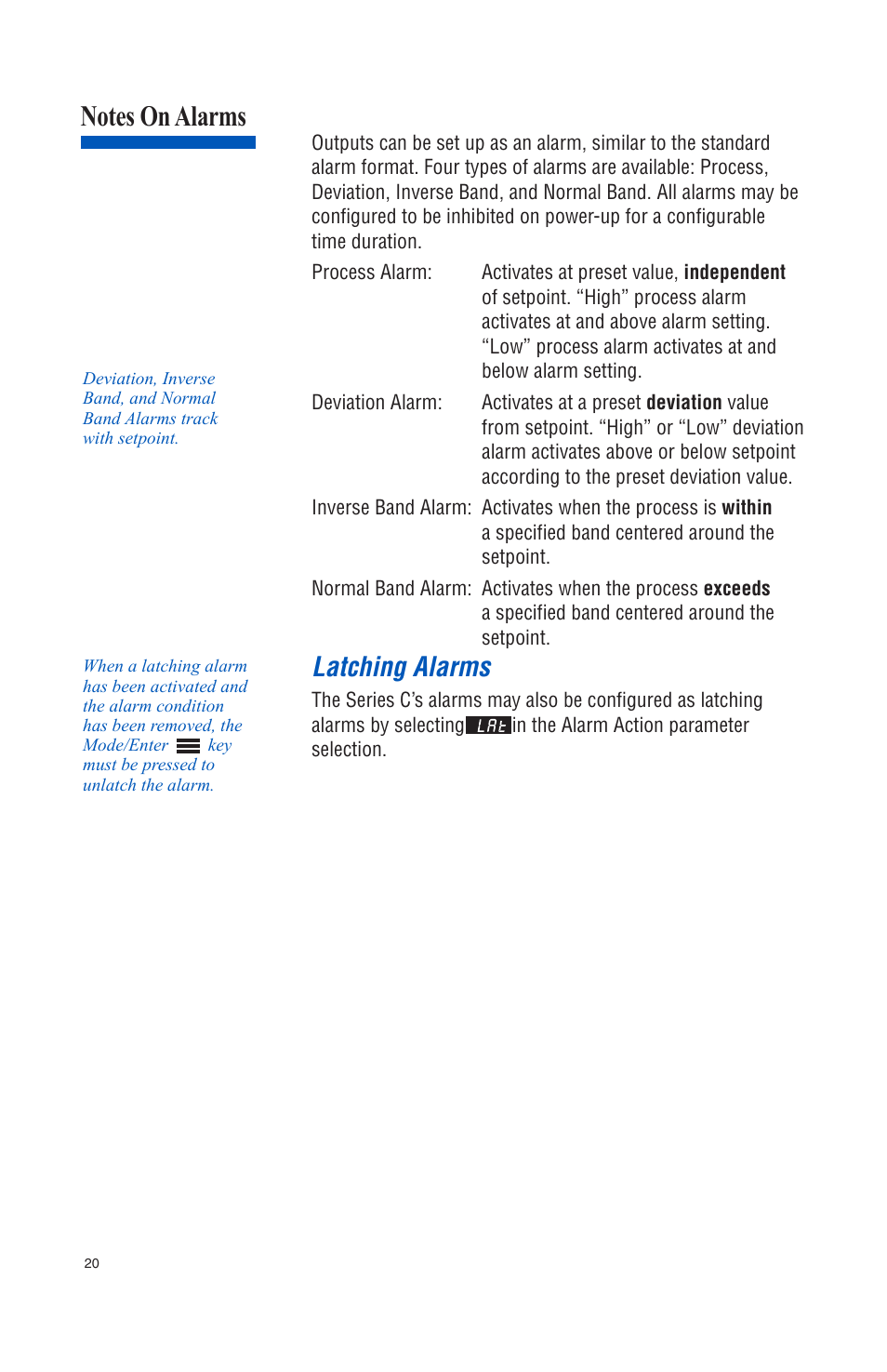 Latching alarms | Athena Technologies 16C User Manual | Page 24 / 48
