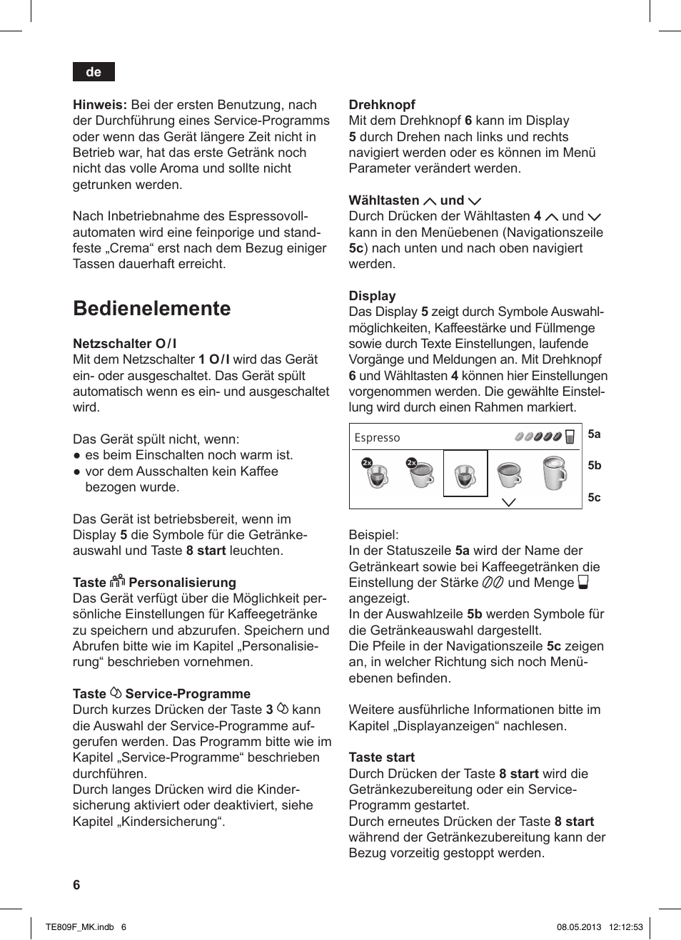 Bedienelemente | Siemens TE809F01DE User Manual | Page 10 / 140