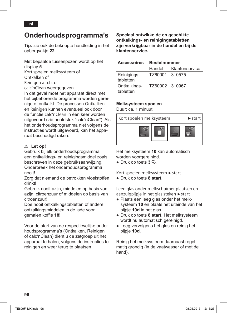 Onderhoudsprogramma’s | Siemens TE809F01DE User Manual | Page 100 / 140