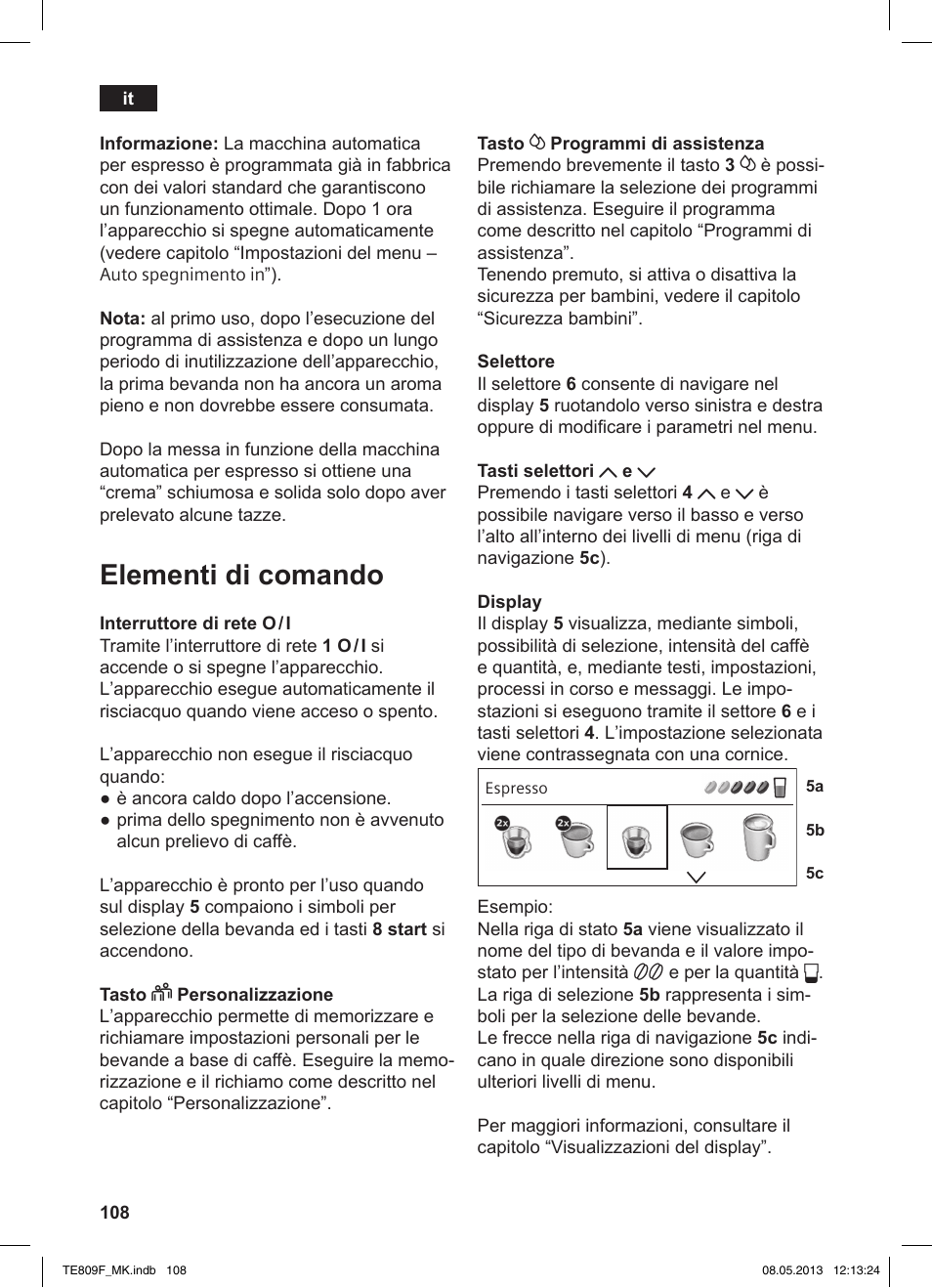 Elementi di comando | Siemens TE809F01DE User Manual | Page 112 / 140