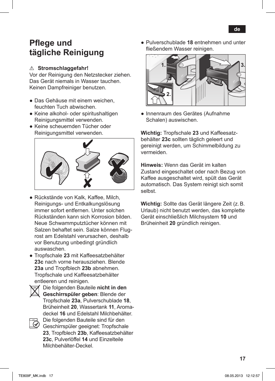 Pﬂ ege und tägliche reinigung | Siemens TE809F01DE User Manual | Page 21 / 140