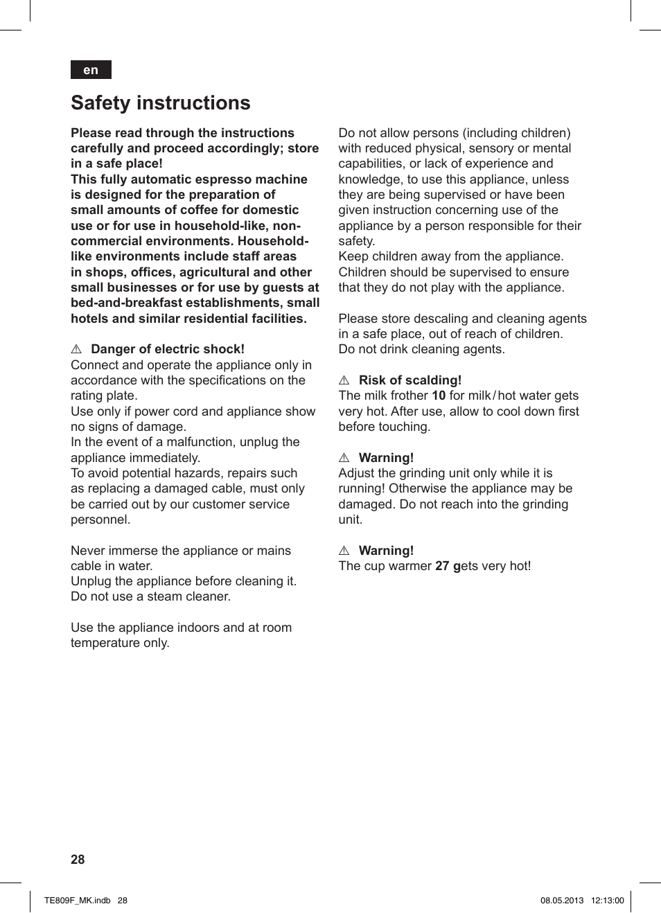 Safety instructions | Siemens TE809F01DE User Manual | Page 32 / 140