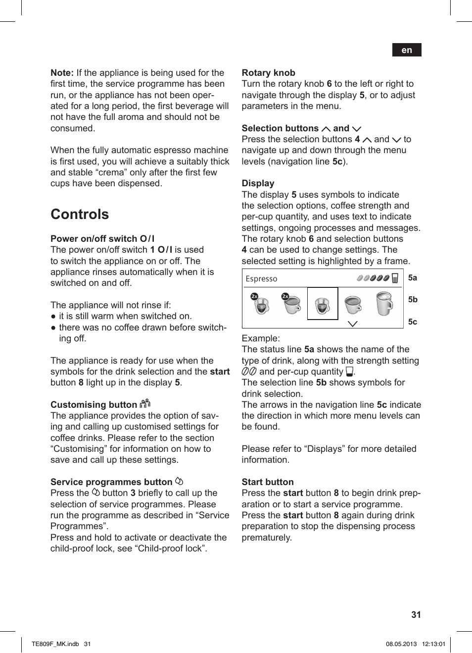 Controls | Siemens TE809F01DE User Manual | Page 35 / 140