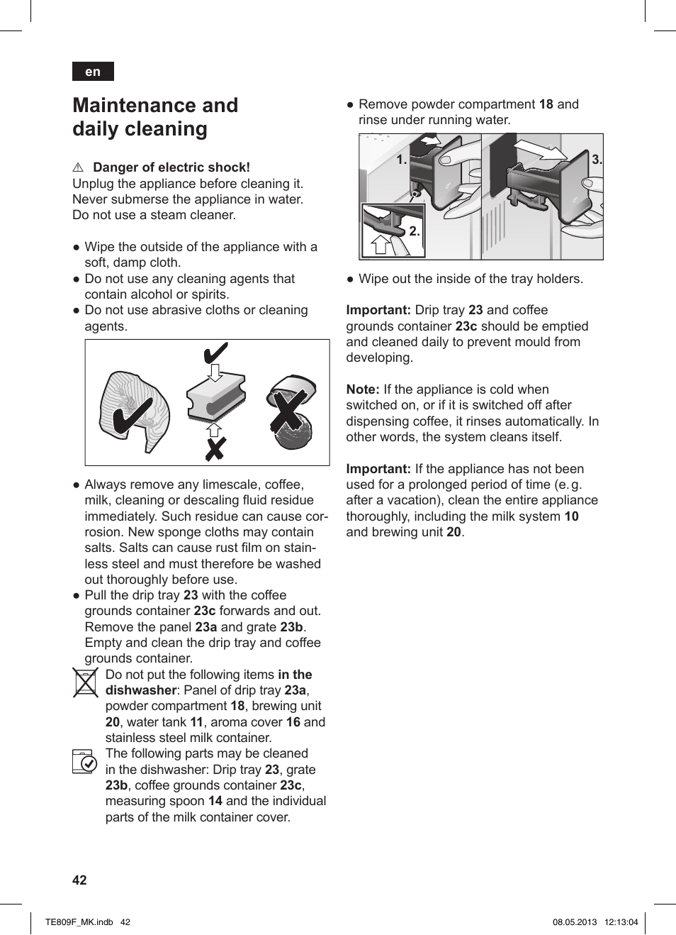 Maintenance and daily cleaning | Siemens TE809F01DE User Manual | Page 46 / 140