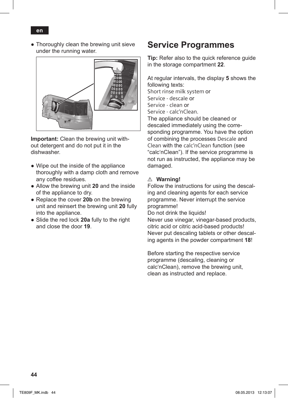 Service programmes | Siemens TE809F01DE User Manual | Page 48 / 140