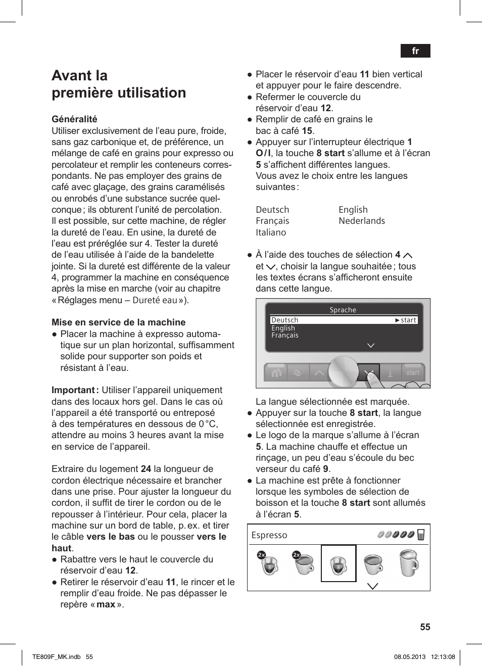 Avant la première utilisation | Siemens TE809F01DE User Manual | Page 59 / 140