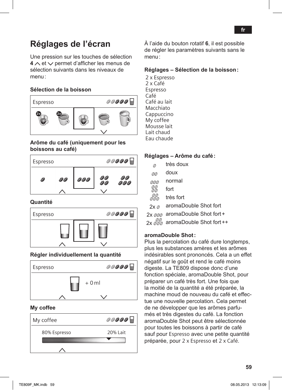 Réglages de l’écran | Siemens TE809F01DE User Manual | Page 63 / 140