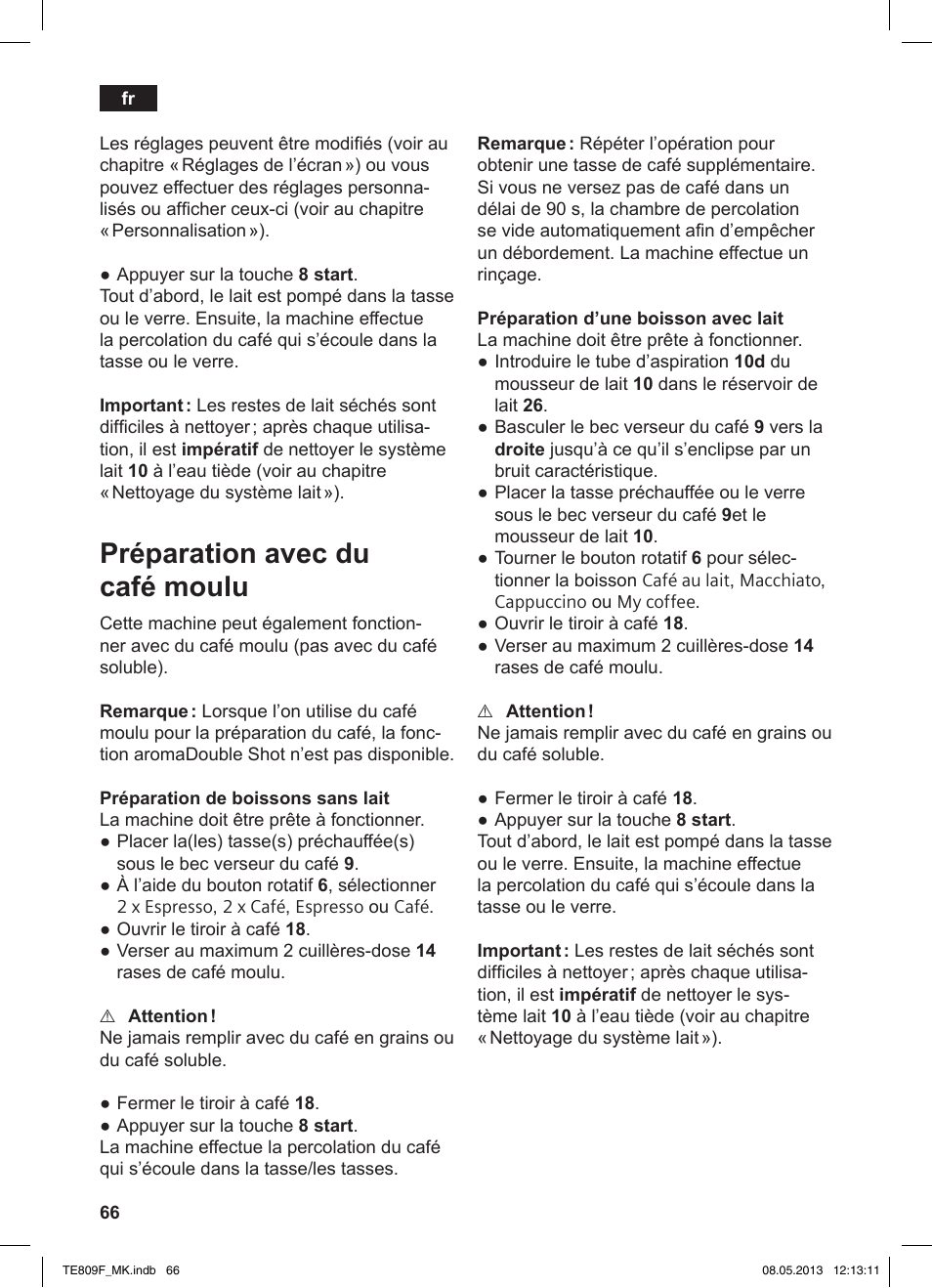 Préparation avec du café moulu | Siemens TE809F01DE User Manual | Page 70 / 140