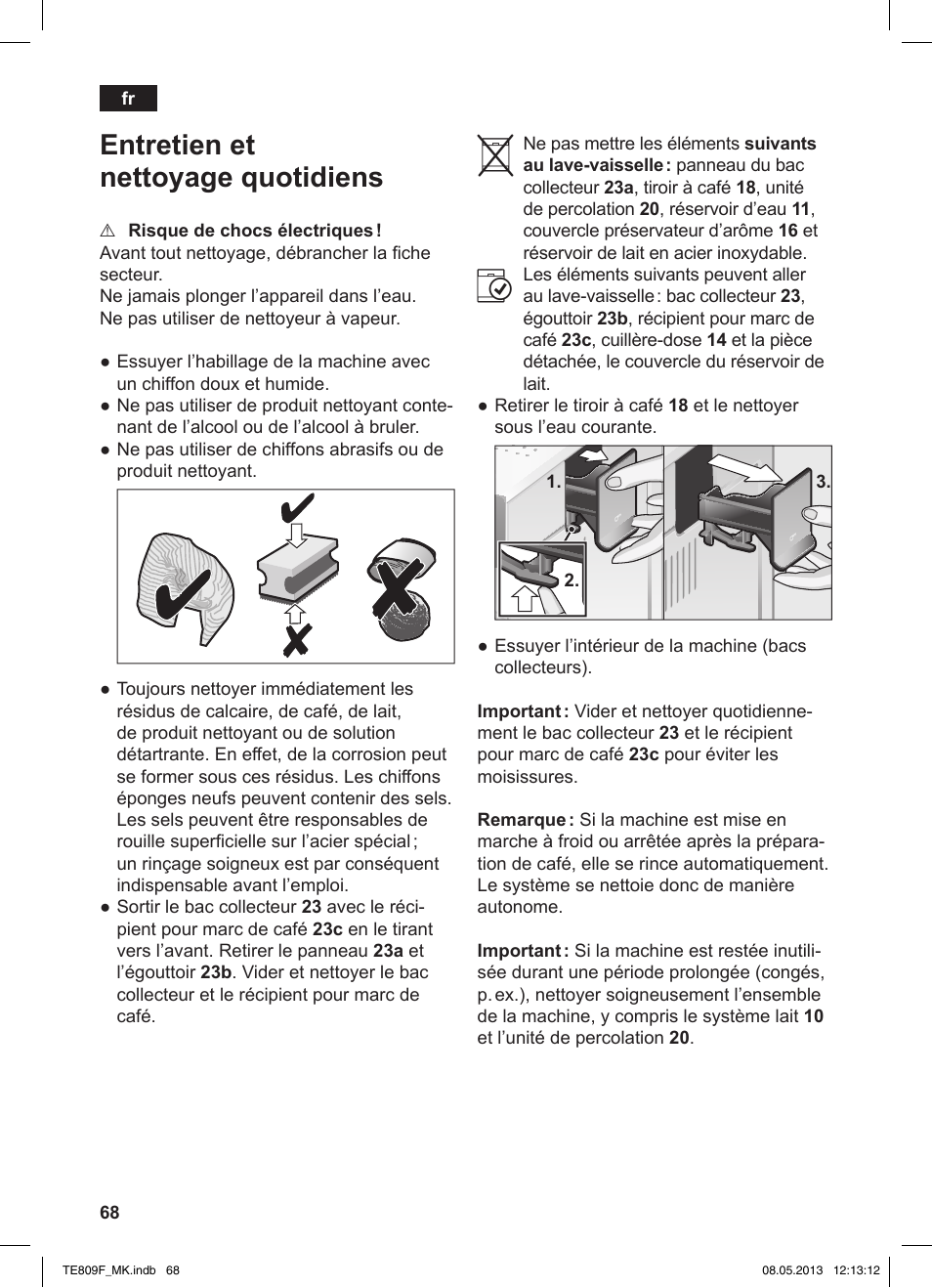 Entretien et nettoyage quotidiens | Siemens TE809F01DE User Manual | Page 72 / 140