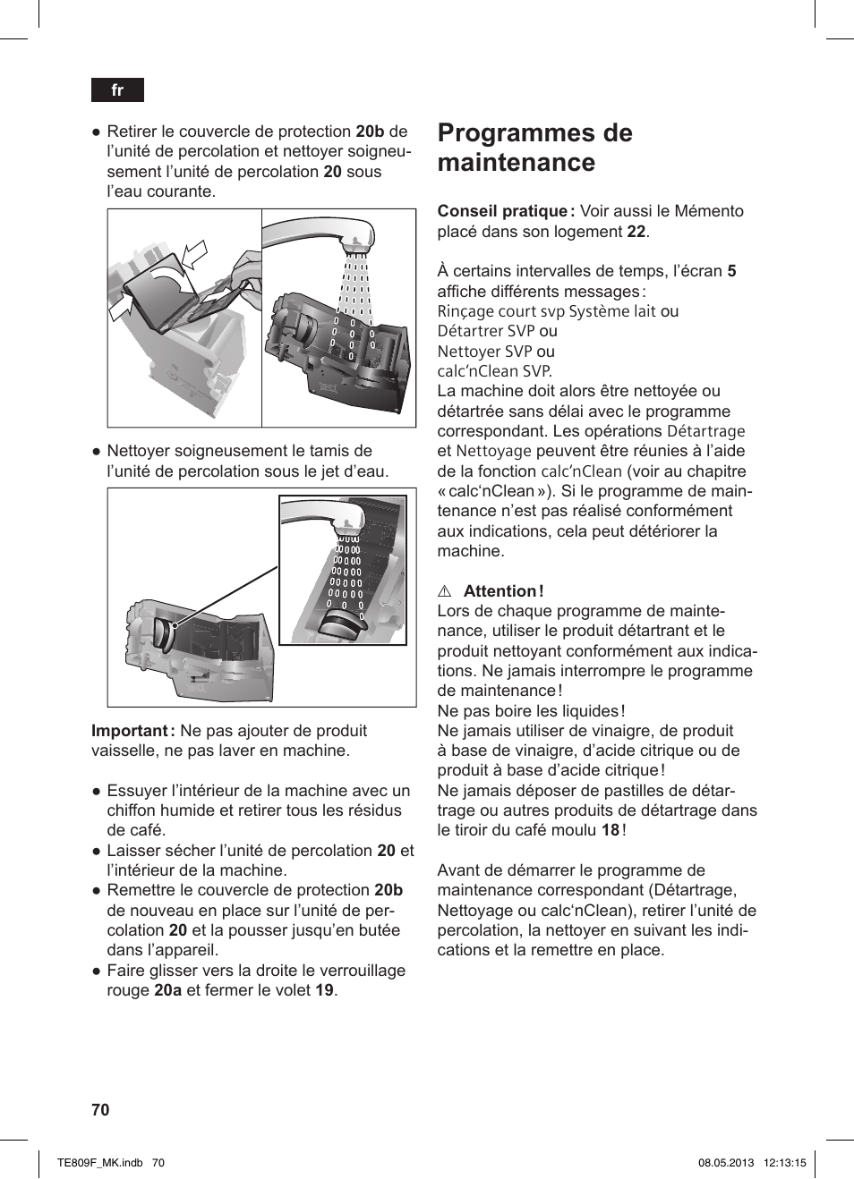 Programmes de maintenance | Siemens TE809F01DE User Manual | Page 74 / 140