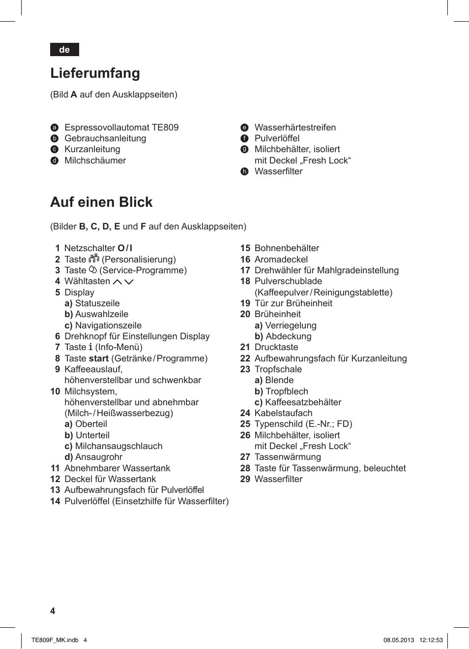 Auf einen blick, Lieferumfang | Siemens TE809F01DE User Manual | Page 8 / 140