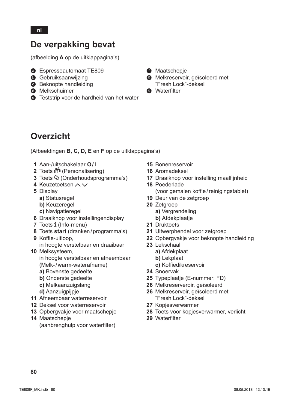 Overzicht, De verpakking bevat | Siemens TE809F01DE User Manual | Page 84 / 140