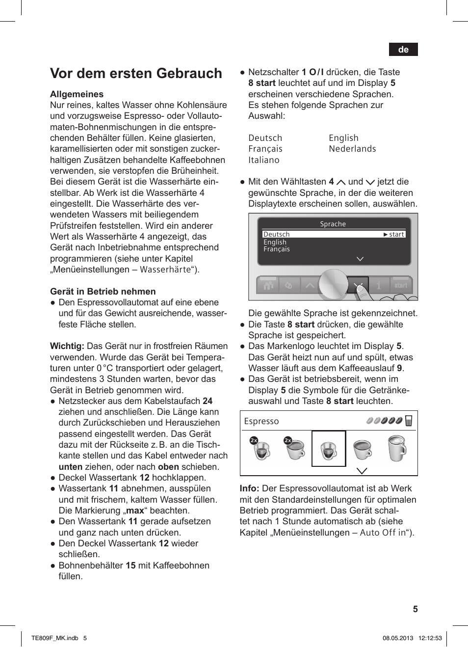 Vor dem ersten gebrauch | Siemens TE809F01DE User Manual | Page 9 / 140