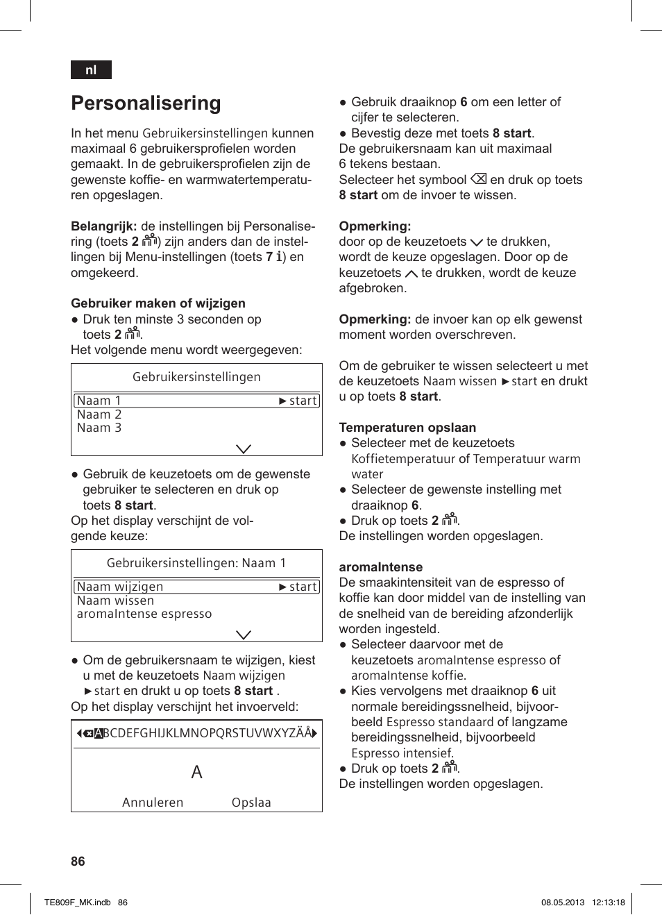 Personalisering | Siemens TE809F01DE User Manual | Page 90 / 140