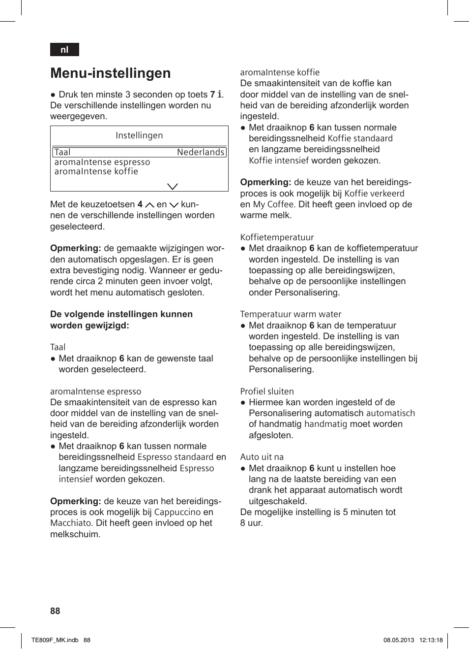 Menu-instellingen | Siemens TE809F01DE User Manual | Page 92 / 140