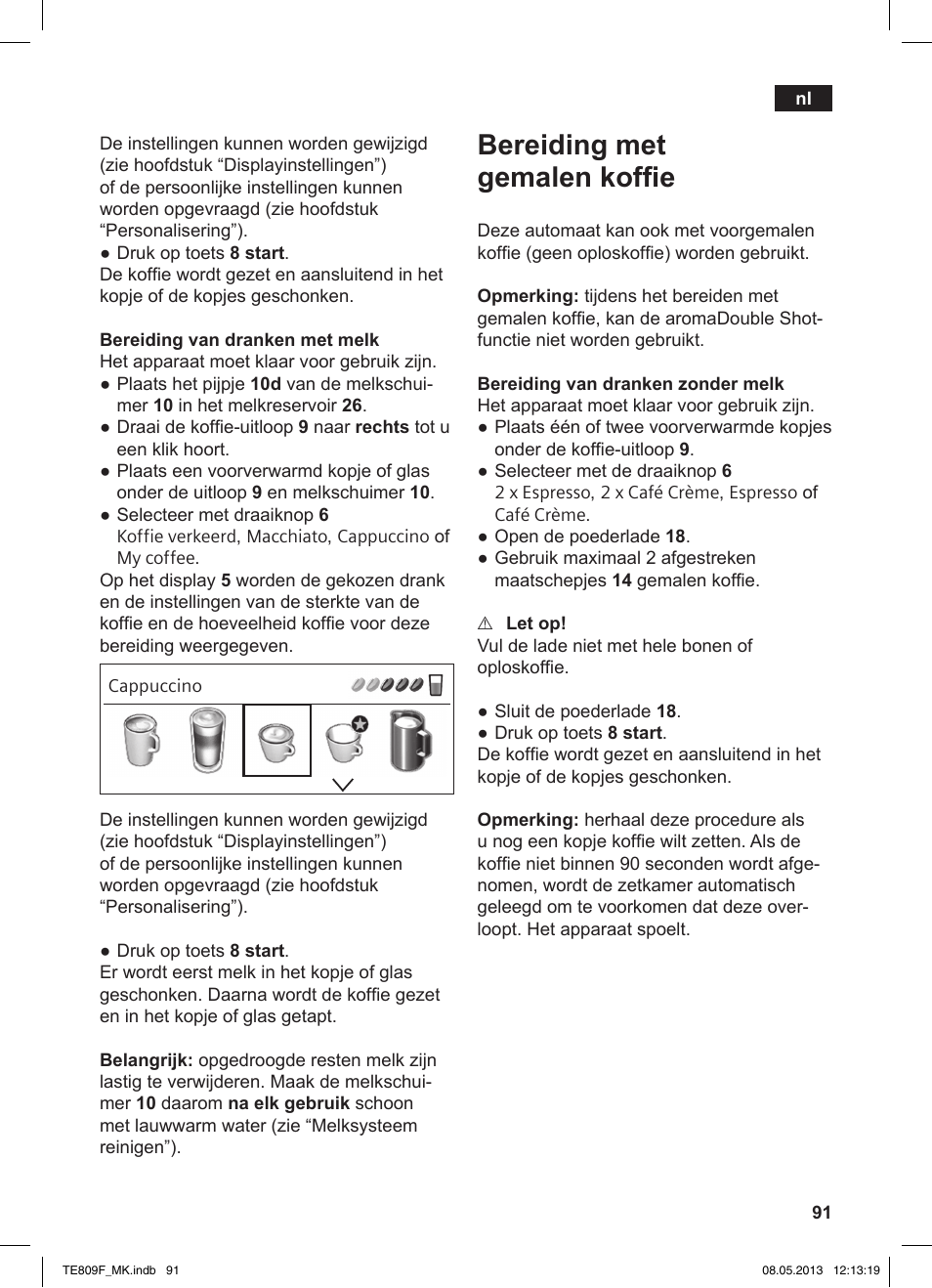 Bereiding met gemalen koffie | Siemens TE809F01DE User Manual | Page 95 / 140