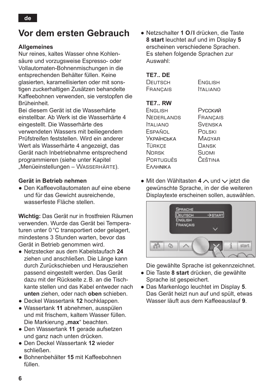 Vor dem ersten gebrauch | Siemens TE712501DE User Manual | Page 10 / 116