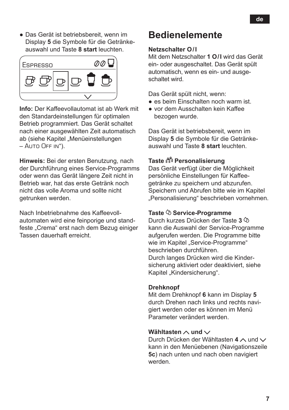 Bedienelemente | Siemens TE712501DE User Manual | Page 11 / 116