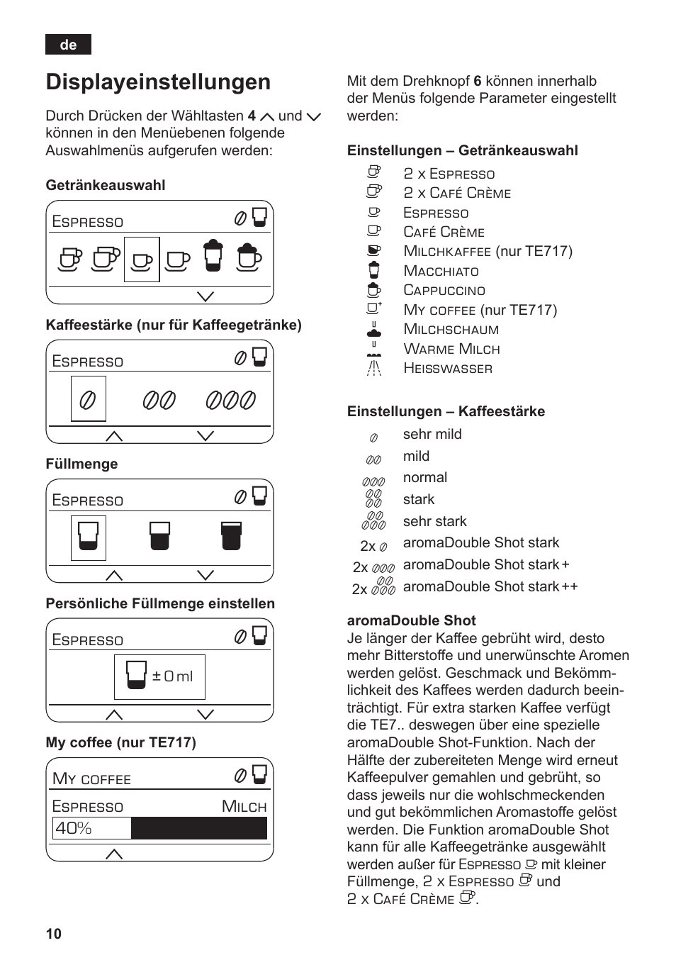 Но р т, Displayeinstellungen | Siemens TE712501DE User Manual | Page 14 / 116