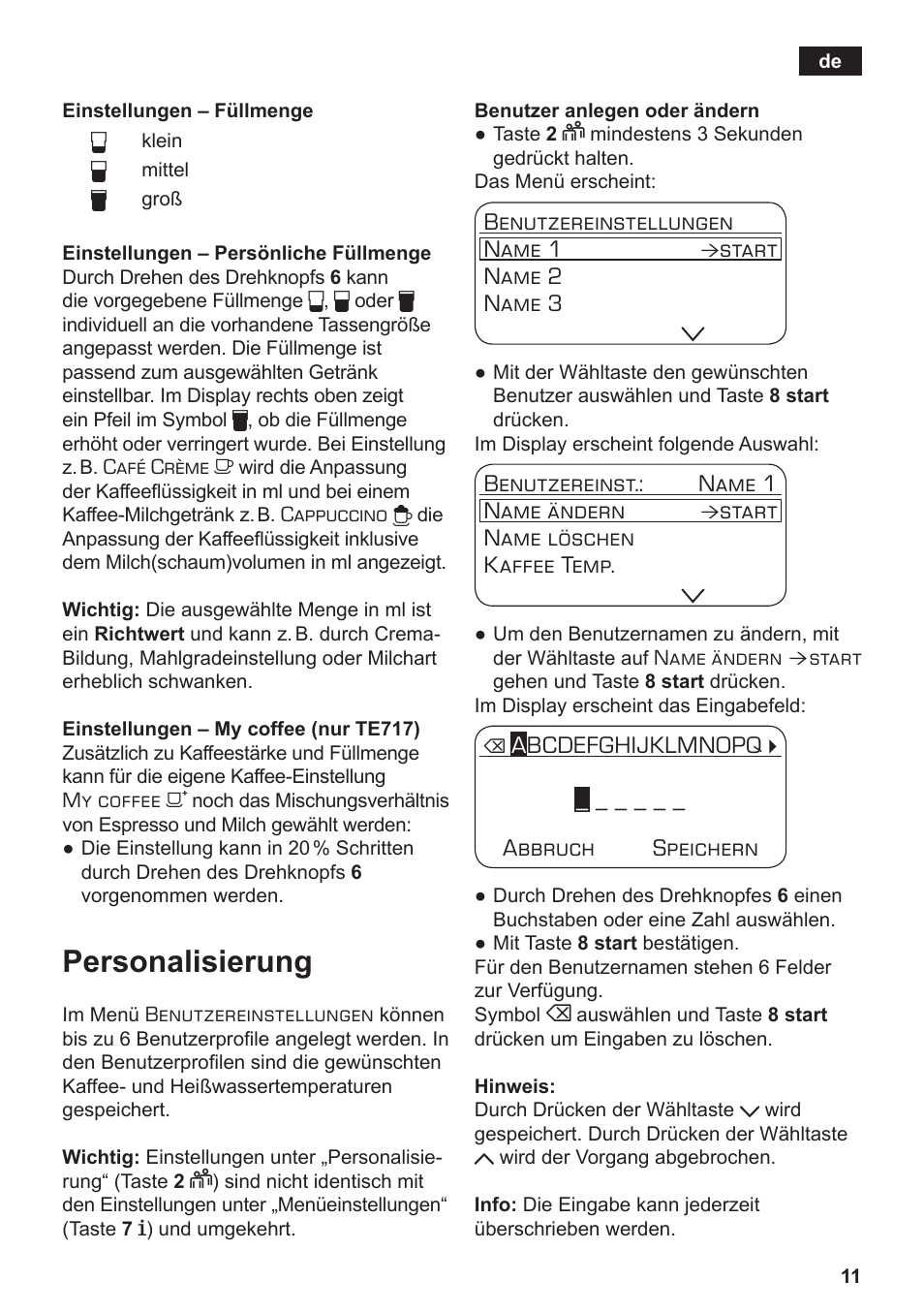 Personalisierung | Siemens TE712501DE User Manual | Page 15 / 116