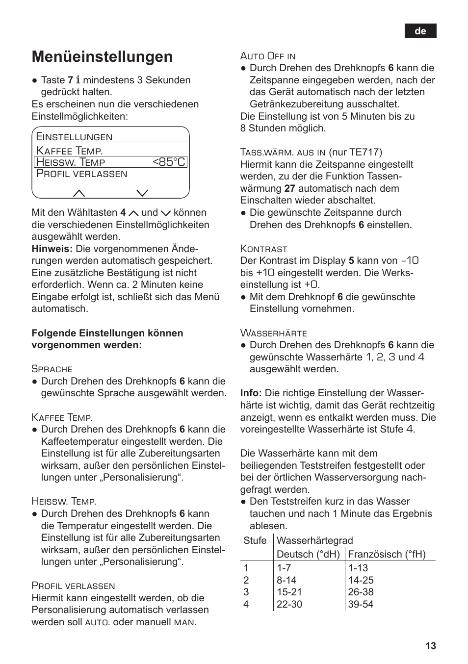 Menüeinstellungen | Siemens TE712501DE User Manual | Page 17 / 116