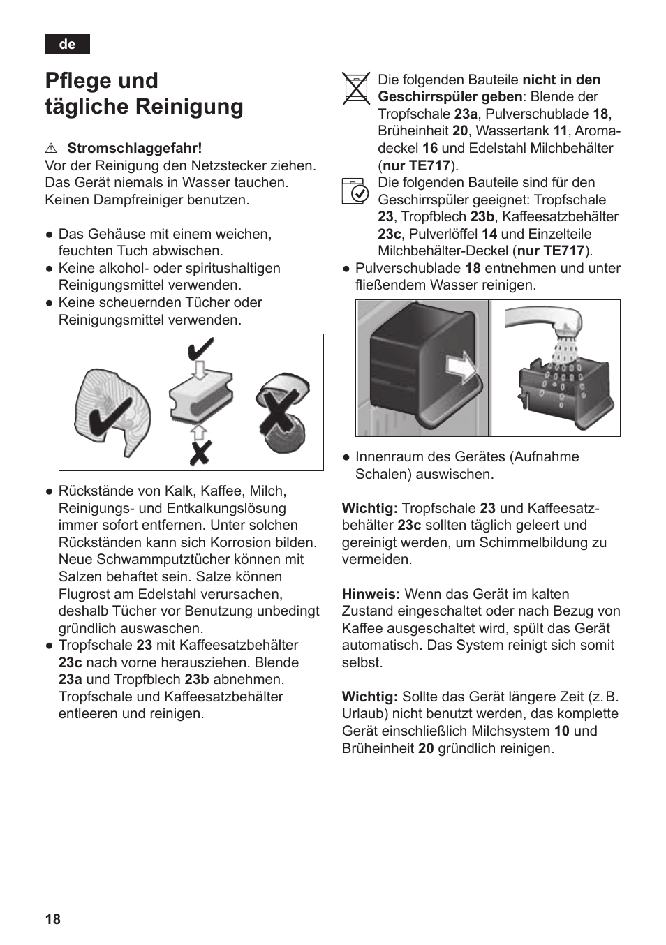 Pflege­und­ tägliche reinigung | Siemens TE712501DE User Manual | Page 22 / 116