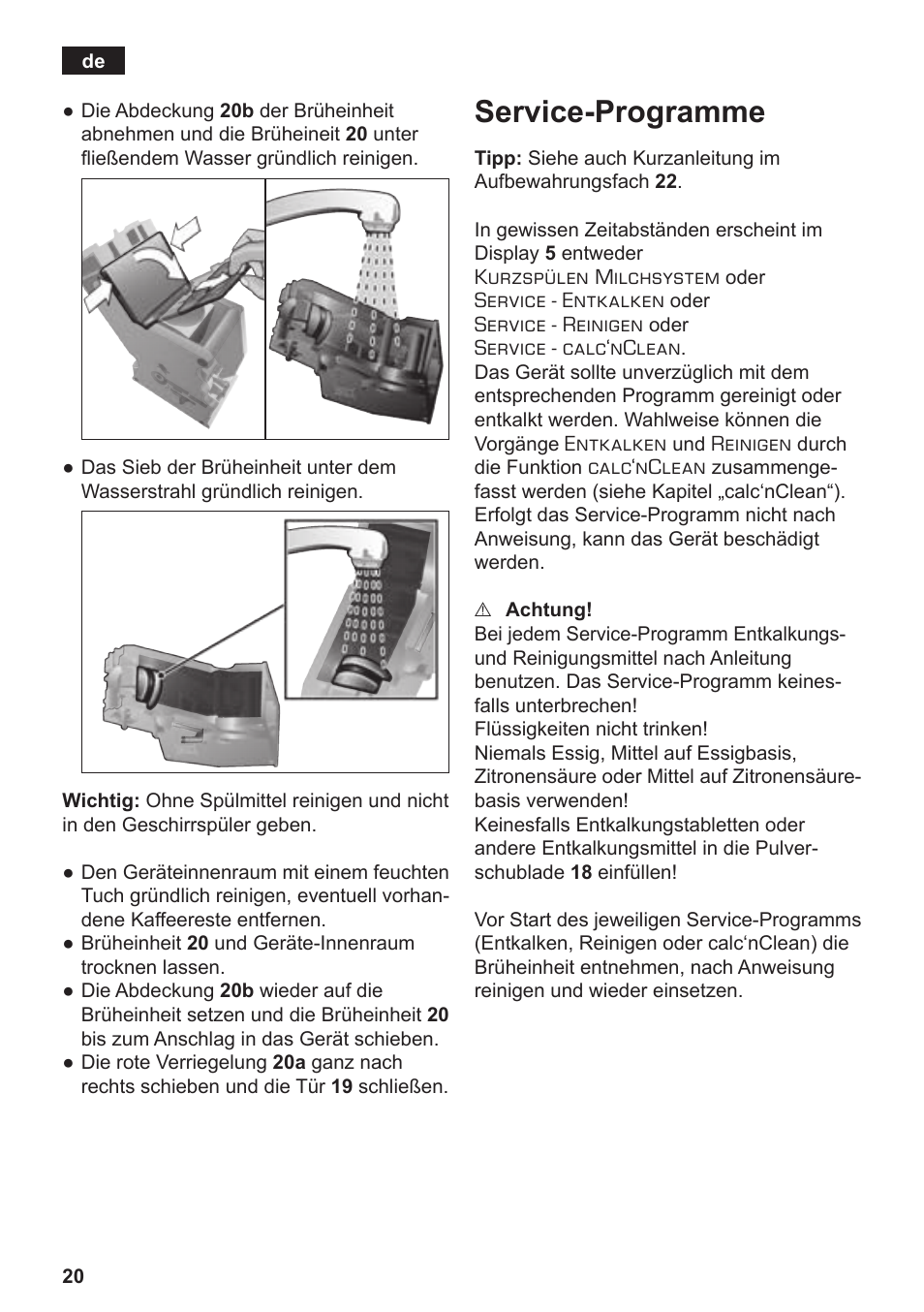 Service-programme | Siemens TE712501DE User Manual | Page 24 / 116