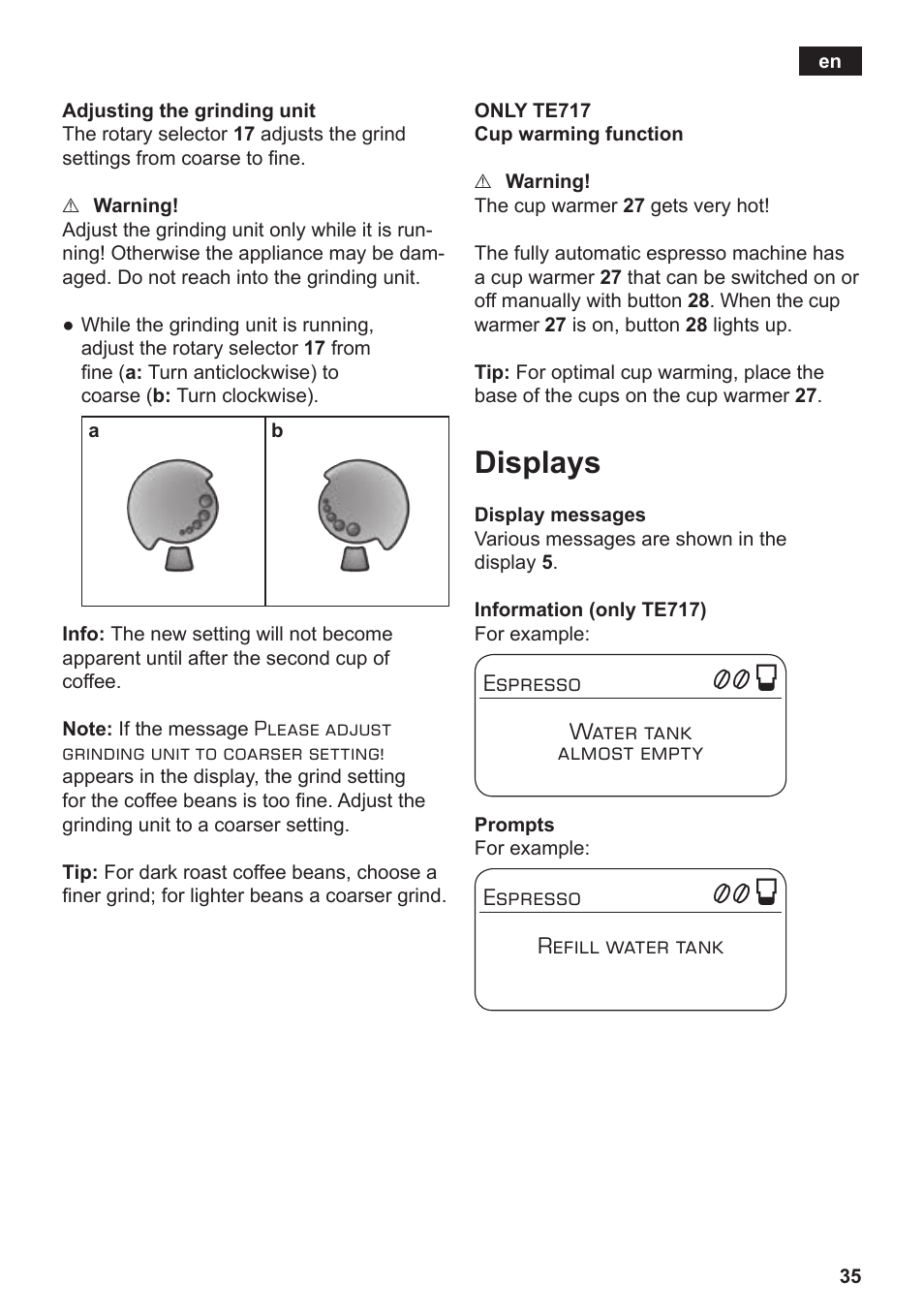 Displays | Siemens TE712501DE User Manual | Page 39 / 116