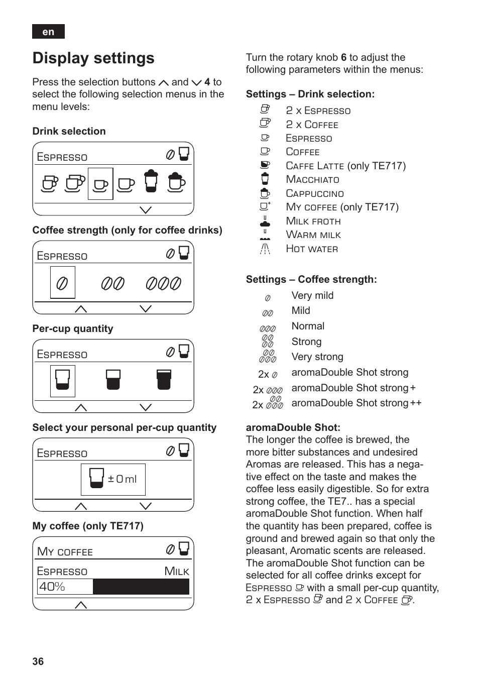Но р т, Display settings | Siemens TE712501DE User Manual | Page 40 / 116