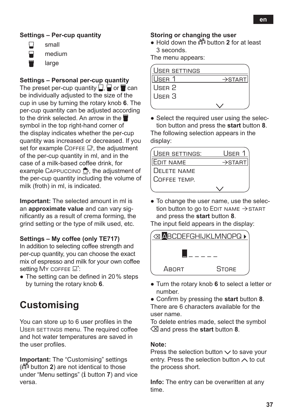 Customising | Siemens TE712501DE User Manual | Page 41 / 116