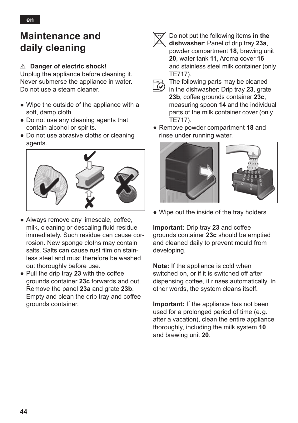 Maintenance and daily cleaning | Siemens TE712501DE User Manual | Page 48 / 116