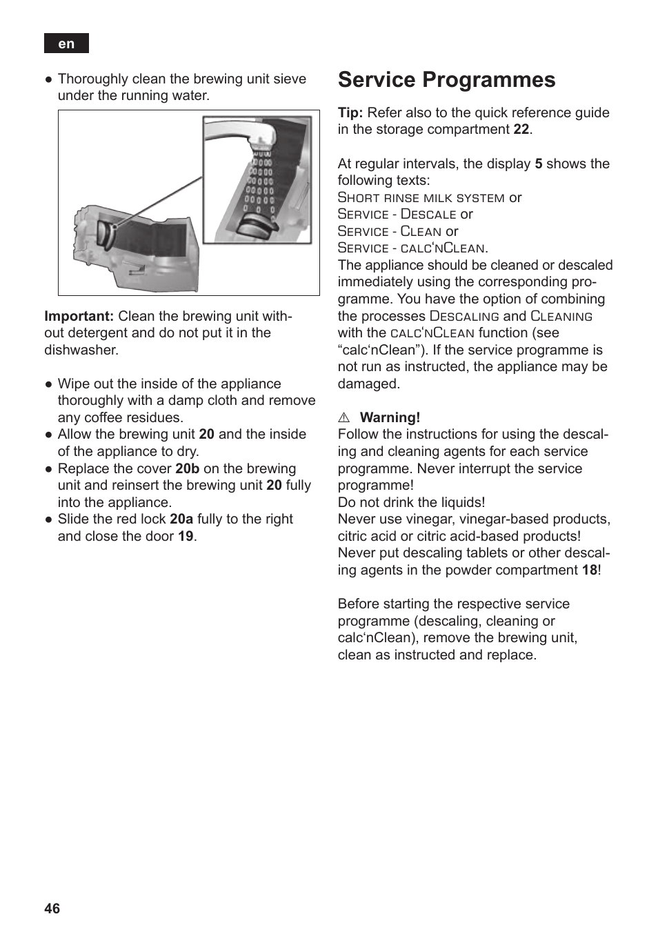 Service programmes | Siemens TE712501DE User Manual | Page 50 / 116