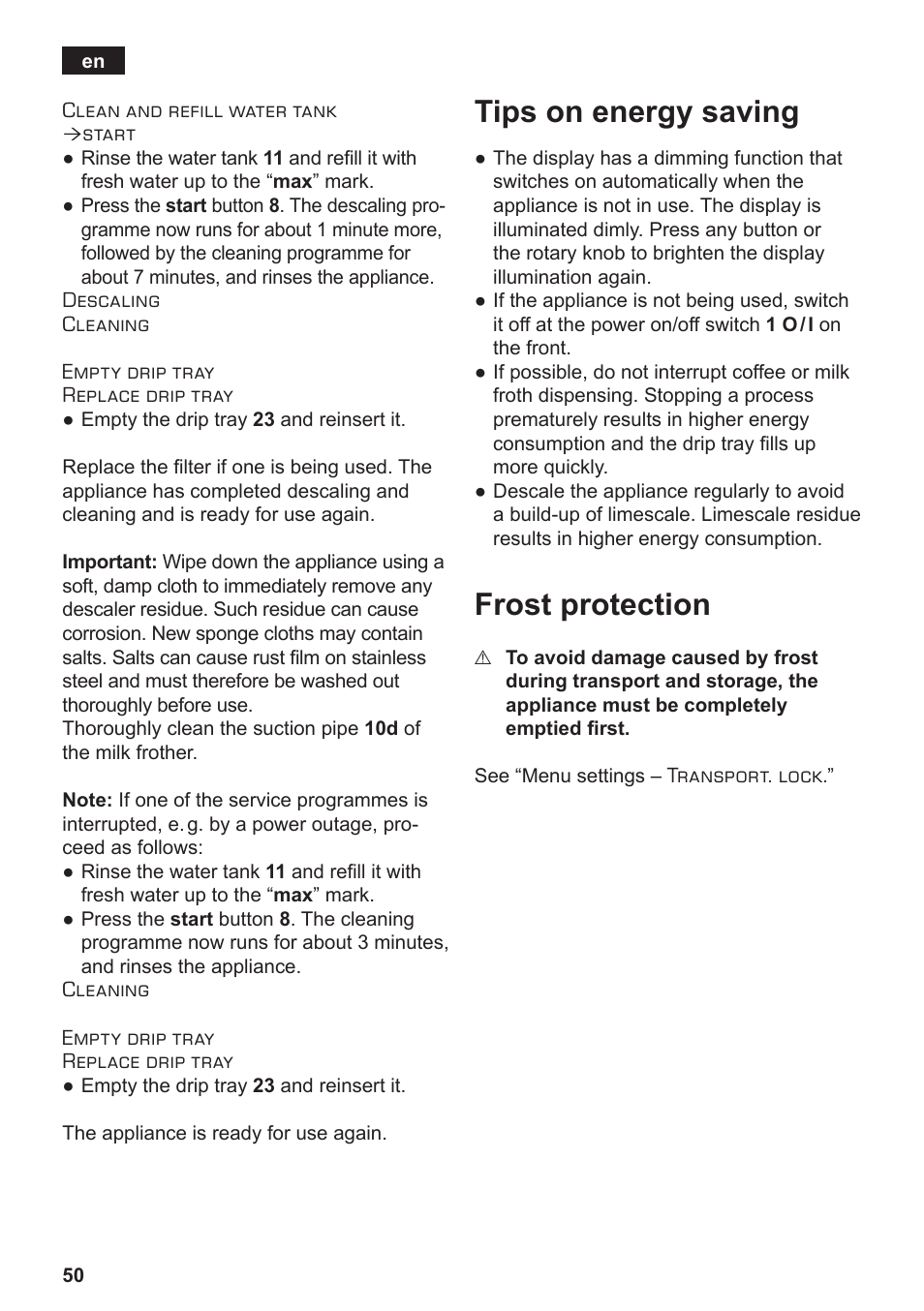 Tips on energy saving, Frost protection | Siemens TE712501DE User Manual | Page 54 / 116