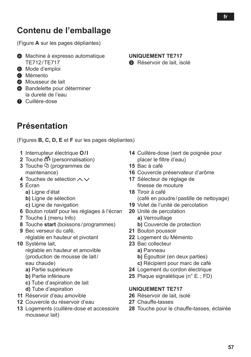 Présentation, Contenu de l’emballage | Siemens TE712501DE User Manual | Page 61 / 116