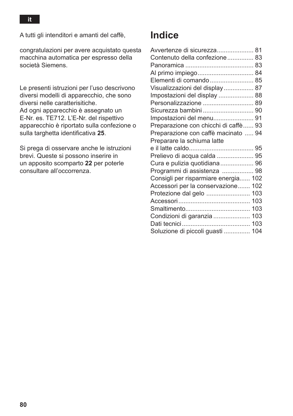 Indice | Siemens TE712501DE User Manual | Page 84 / 116