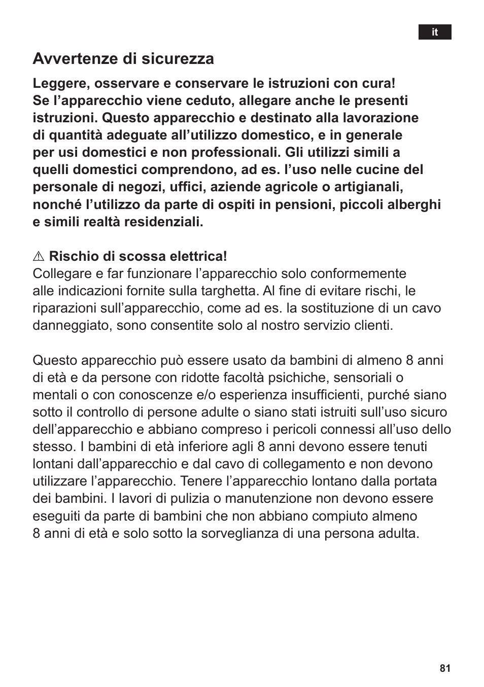 Avvertenze di sicurezza | Siemens TE712501DE User Manual | Page 85 / 116