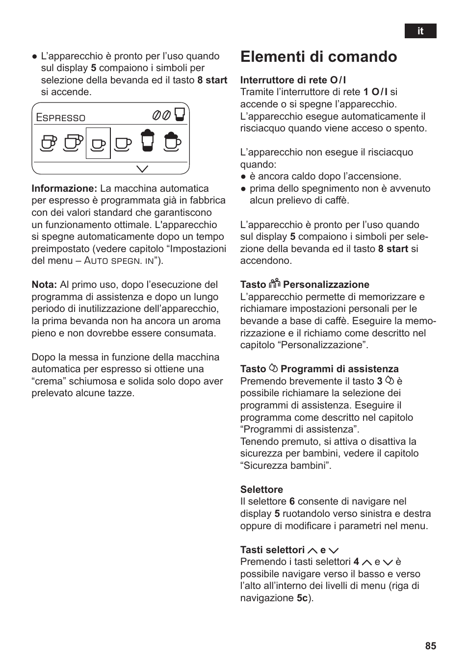 Elementi di comando | Siemens TE712501DE User Manual | Page 89 / 116