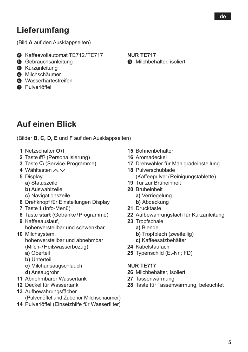 Auf einen blick, Lieferumfang | Siemens TE712501DE User Manual | Page 9 / 116