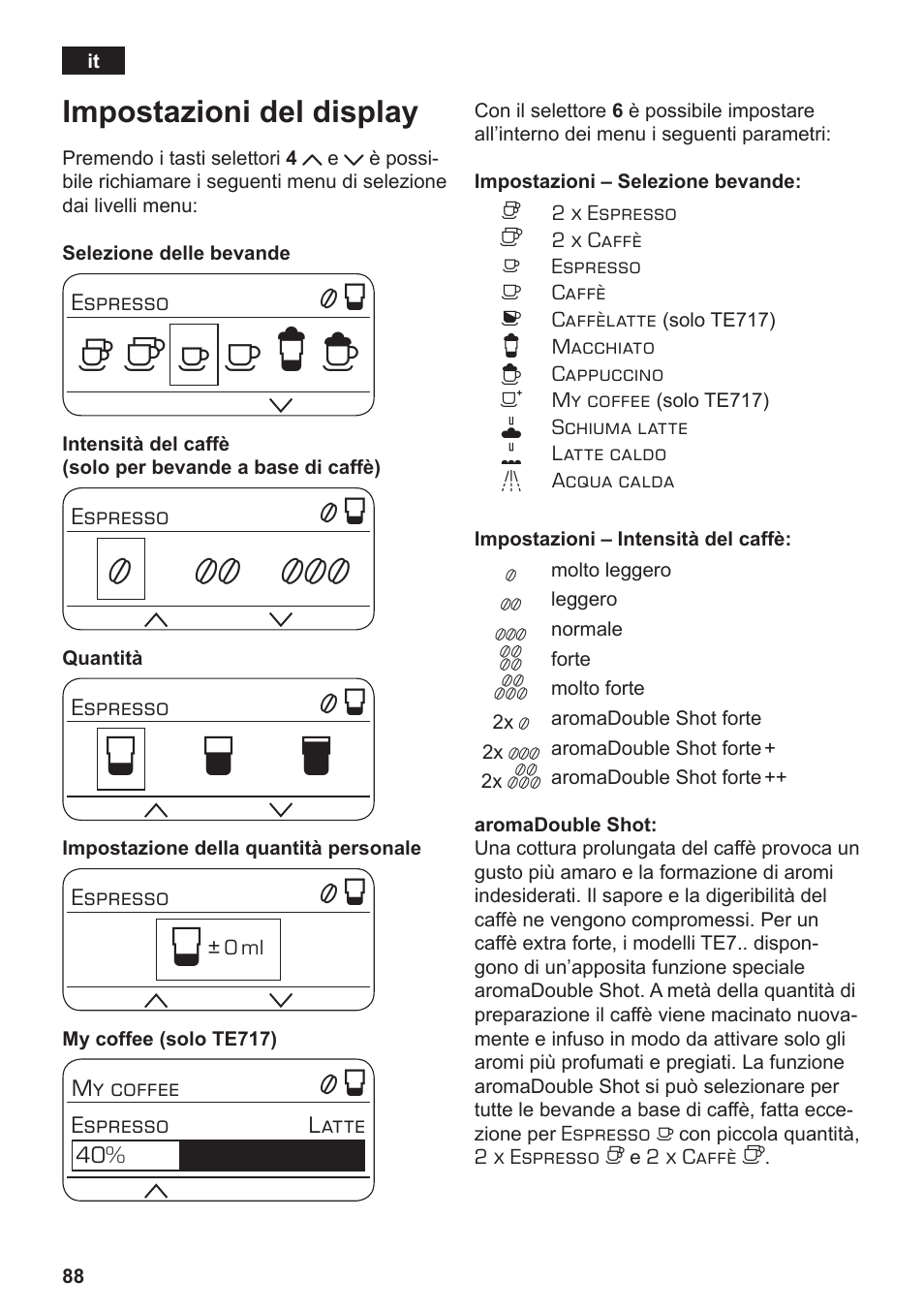 Но р т, Impostazioni del display | Siemens TE712501DE User Manual | Page 92 / 116