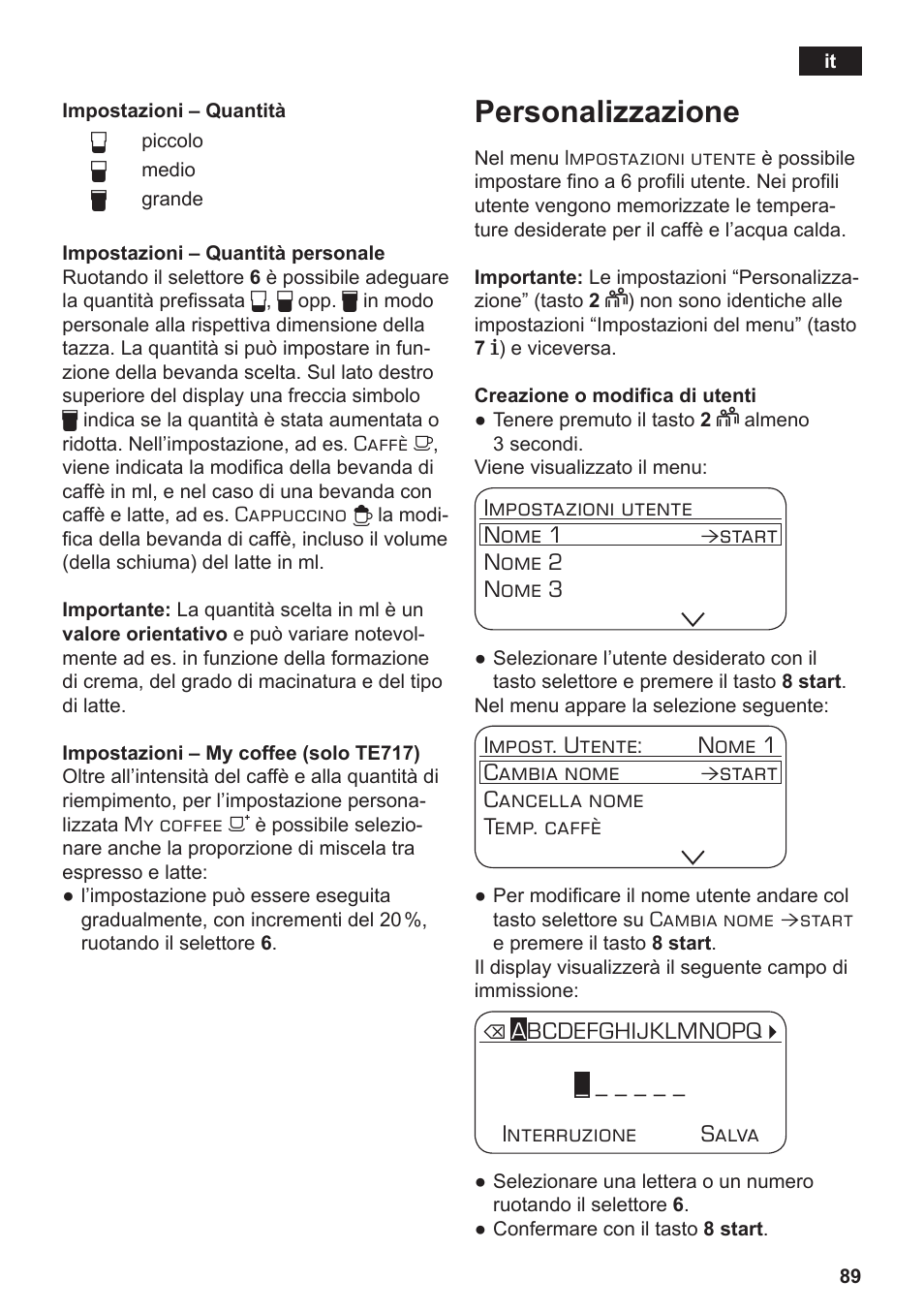Personalizzazione | Siemens TE712501DE User Manual | Page 93 / 116
