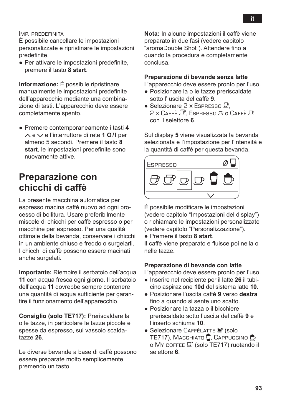 Preparazione con chicchi di caffè | Siemens TE712501DE User Manual | Page 97 / 116