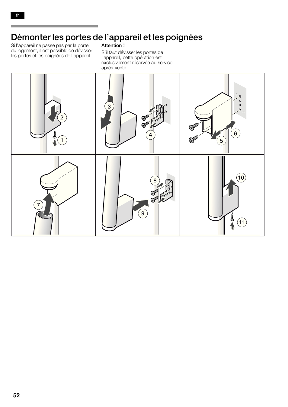 Démonter les portes de l'appareil et les poignées | Siemens KA63DA71 User Manual | Page 52 / 114