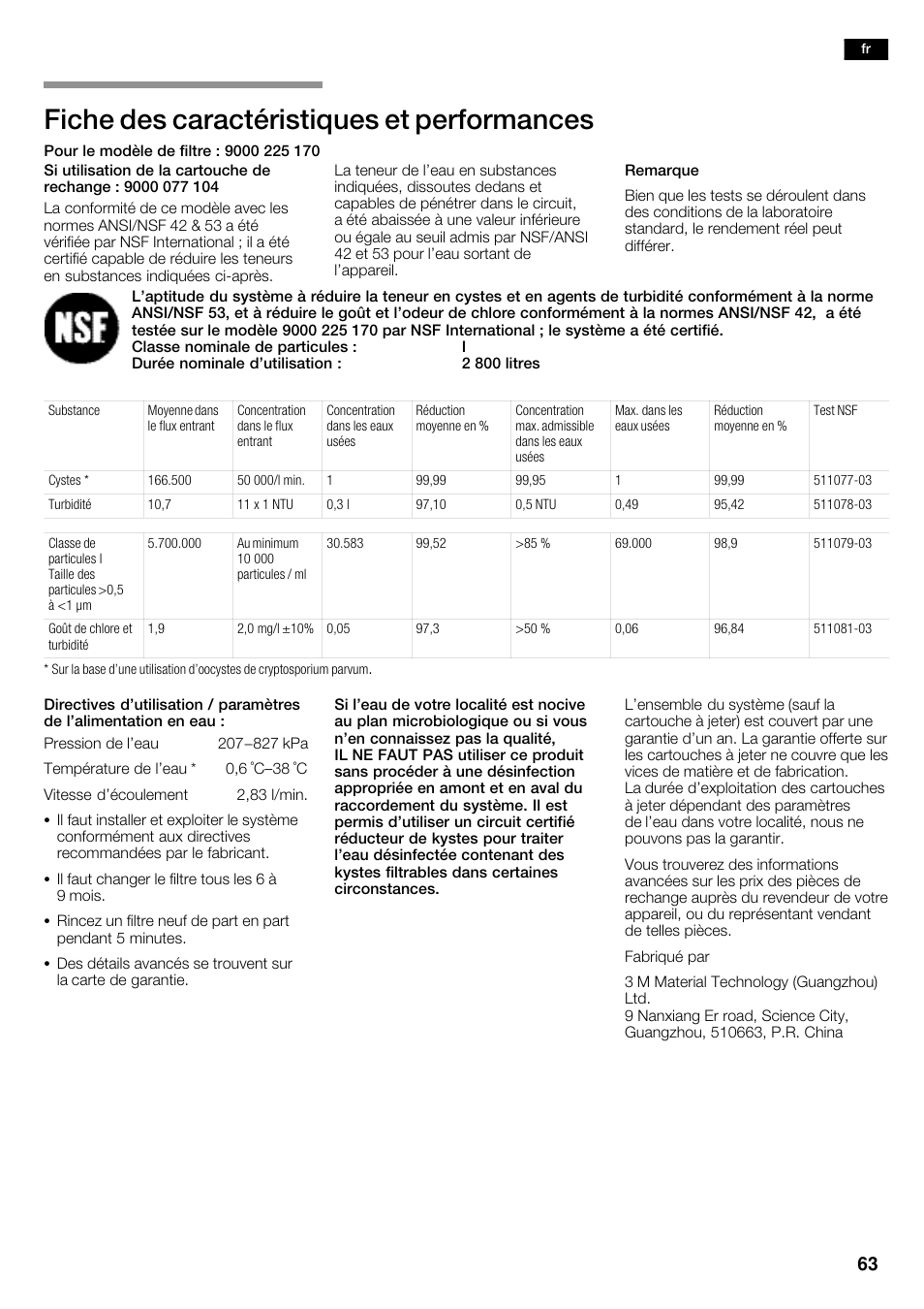 Fiche des caractéristiques et performances | Siemens KA63DA71 User Manual | Page 63 / 114