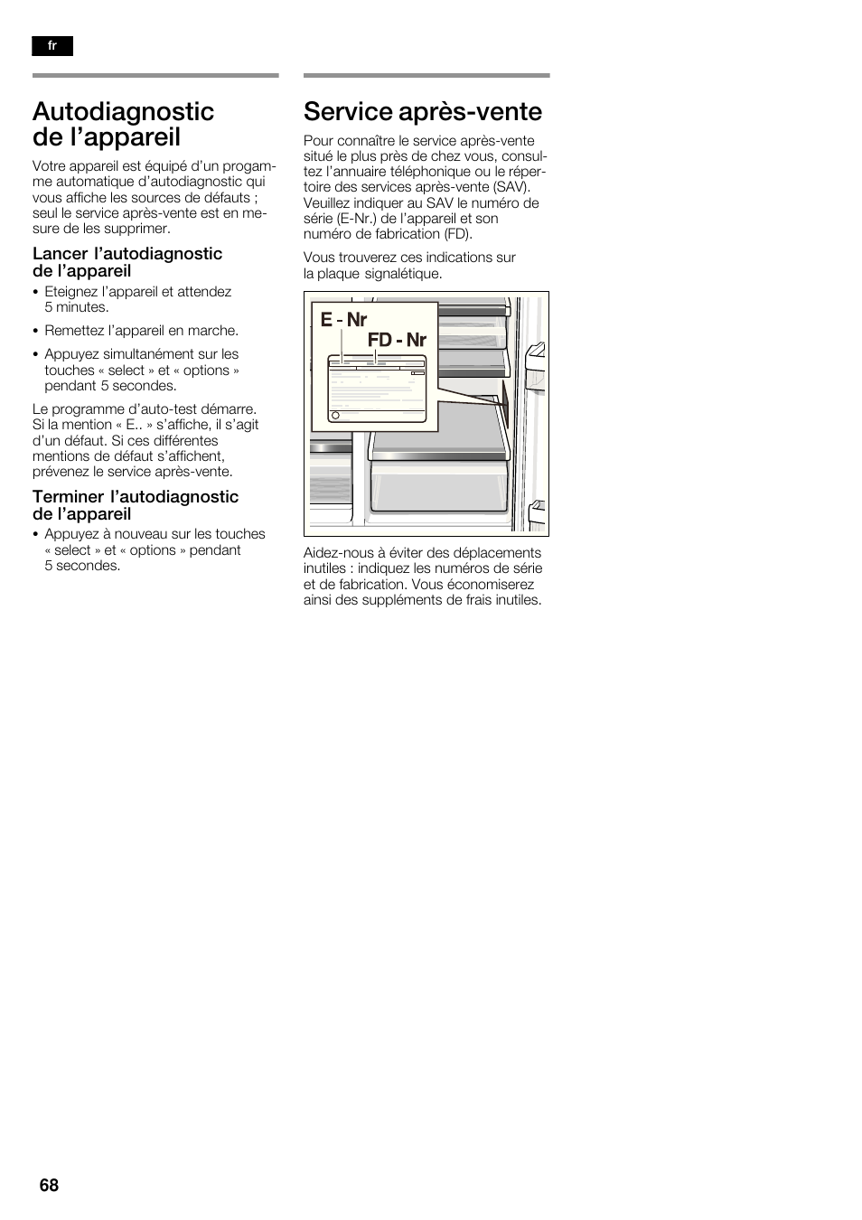 Autodiagnostic de l'appareil, Service aprèsćvente | Siemens KA63DA71 User Manual | Page 68 / 114