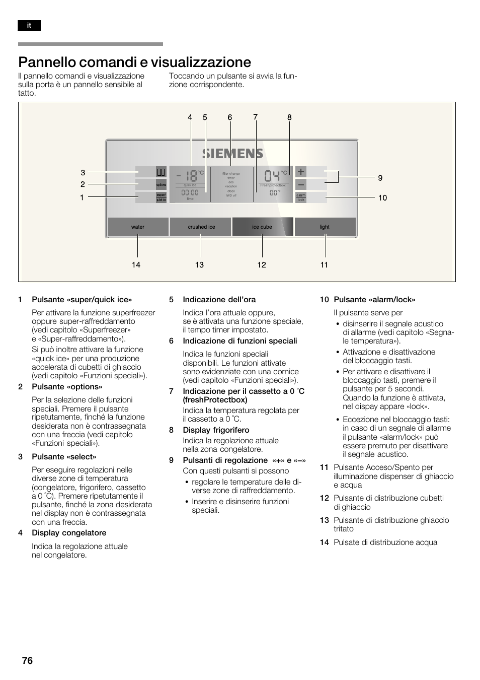 Pannello comandi e visualizzazione | Siemens KA63DA71 User Manual | Page 76 / 114